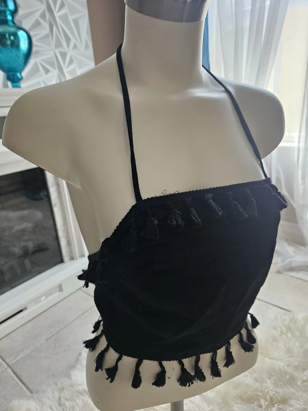 Black Tassel Halter Crop Top - Women Intimates & Sleepwear